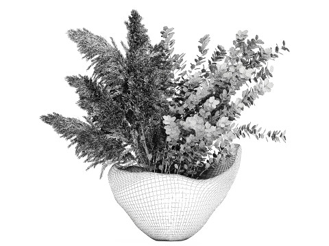 Bouquet autumn flowers branches pampas barberry vase decor 3D Model