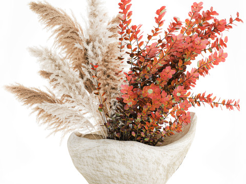 Bouquet autumn flowers branches pampas barberry vase decor 3D Model