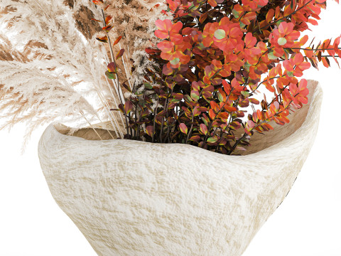 Bouquet autumn flowers branches pampas barberry vase decor 3D Model