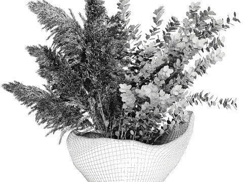 Bouquet autumn flowers branches pampas barberry vase decor 3D Model