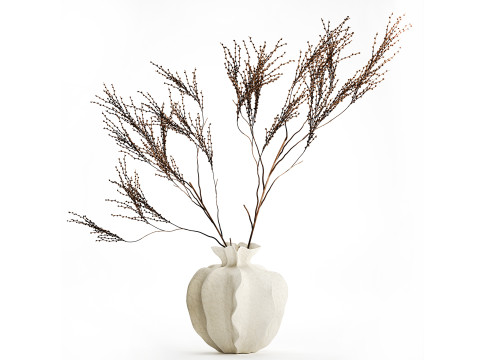 Décor réaliste de branches de bouquet de fleurs séchées dans un vase en céramique Modèle 3D