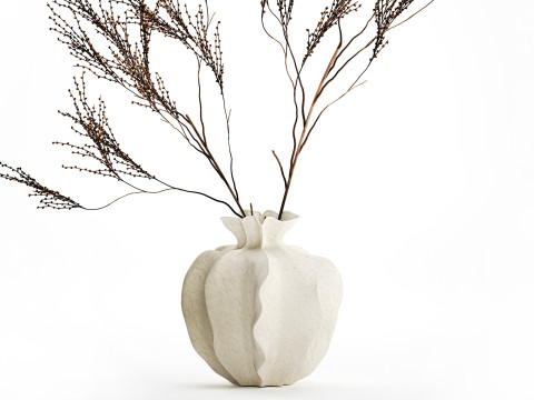 Décor réaliste de branches de bouquet de fleurs séchées dans un vase en céramique Modèle 3D