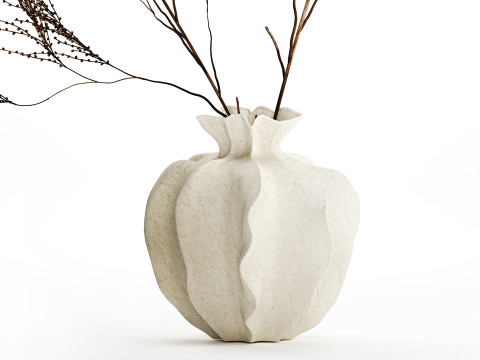 Décor réaliste de branches de bouquet de fleurs séchées dans un vase en céramique Modèle 3D