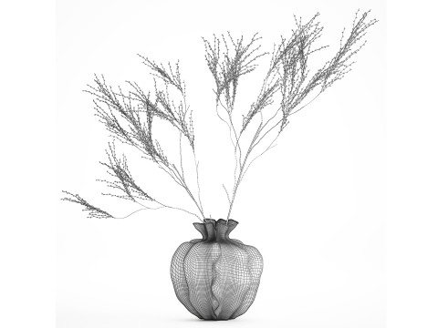 Décor réaliste de branches de bouquet de fleurs séchées dans un vase en céramique Modèle 3D