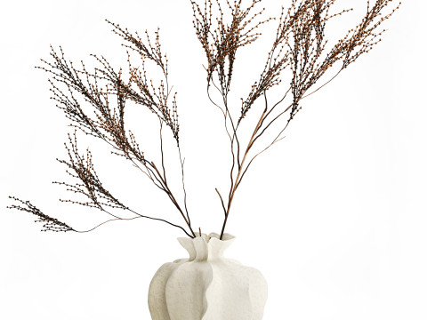 Décor réaliste de branches de bouquet de fleurs séchées dans un vase en céramique Modèle 3D