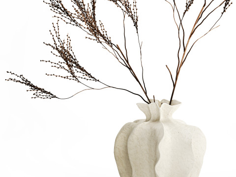 Décor réaliste de branches de bouquet de fleurs séchées dans un vase en céramique Modèle 3D