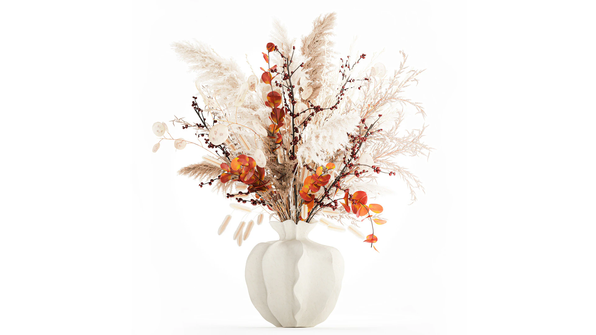 Autumn bouquet dried branches pampas holly flowers vase decor 3D Model .c4d .max .obj .3ds .fbx .stl .blend 
