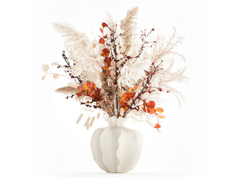 秋の花束乾燥枝ススキヒイラギの花花瓶の装飾 3Dモデル