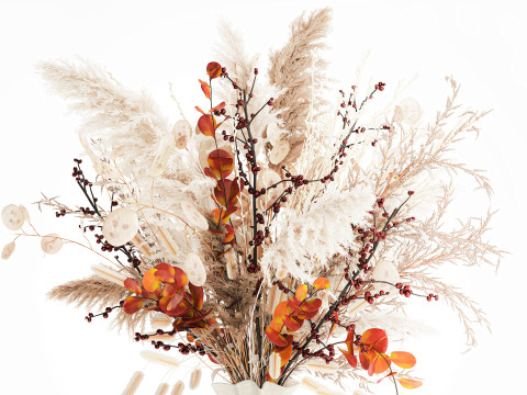 가을 꽃다발 말린 가지 팜파스 홀리 꽃 꽃병 장식 3D 모델