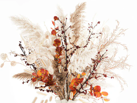 Autumn bouquet dried branches pampas holly flowers vase decor 3D Model