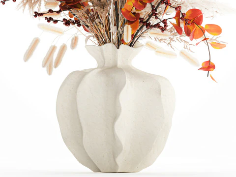 Autumn bouquet dried branches pampas holly flowers vase decor 3D Model