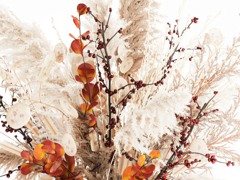 가을 꽃다발 말린 가지 팜파스 홀리 꽃 꽃병 장식 3D 모델