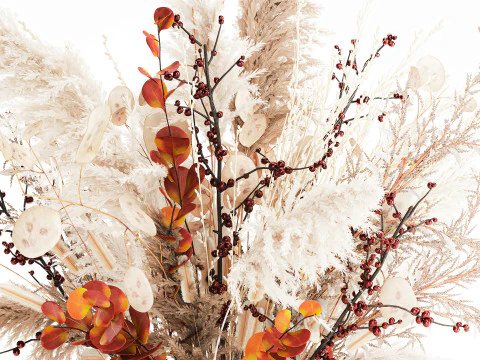 Autumn bouquet dried branches pampas holly flowers vase decor 3D Model