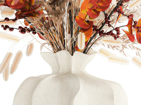 Autumn bouquet dried branches pampas holly flowers vase decor 3D Model
