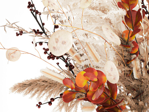 가을 꽃다발 말린 가지 팜파스 홀리 꽃 꽃병 장식 3D 모델