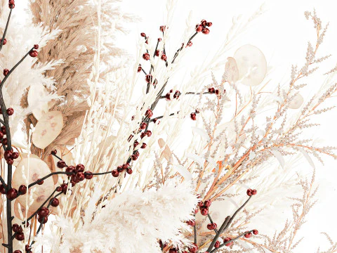 Autumn bouquet dried branches pampas holly flowers vase decor 3D Model