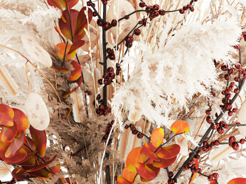 가을 꽃다발 말린 가지 팜파스 홀리 꽃 꽃병 장식 3D 모델