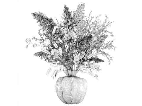 가을 꽃다발 말린 가지 팜파스 홀리 꽃 꽃병 장식 3D 모델