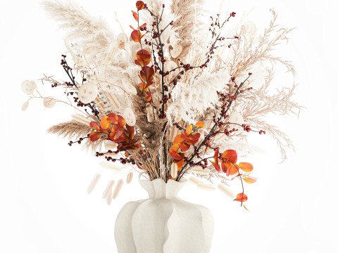 가을 꽃다발 말린 가지 팜파스 홀리 꽃 꽃병 장식 3D 모델
