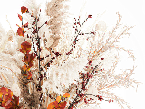 가을 꽃다발 말린 가지 팜파스 홀리 꽃 꽃병 장식 3D 모델