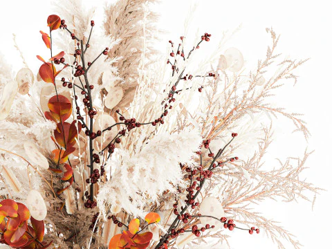 Autumn bouquet dried branches pampas holly flowers vase decor 3D Model