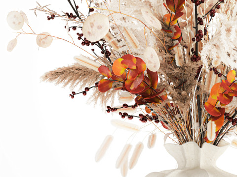 가을 꽃다발 말린 가지 팜파스 홀리 꽃 꽃병 장식 3D 모델