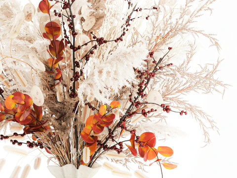 Autumn bouquet dried branches pampas holly flowers vase decor 3D Model