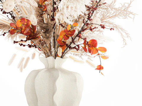 Autumn bouquet dried branches pampas holly flowers vase decor 3D Model