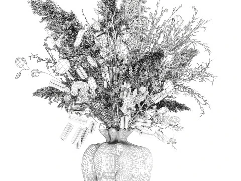 Autumn bouquet dried branches pampas holly flowers vase decor 3D Model