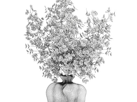 写实秋季花束干伏牛枝陶瓷花瓶 671 3D 模型