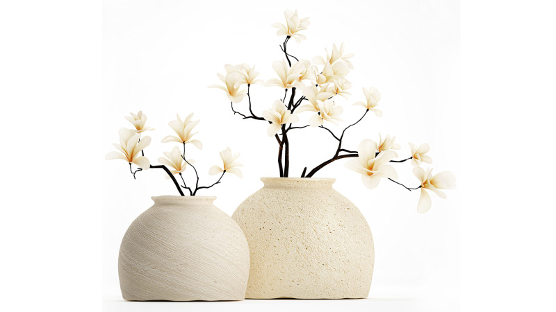 Realistic bouquet white flowers blooming Magnolia vase decor 672 3D Model .c4d .max .obj .3ds .fbx .stl .blend