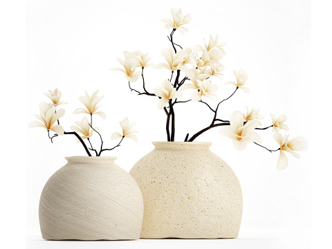 逼真花束白花盛开玉兰花瓶装饰 672 3D 模型