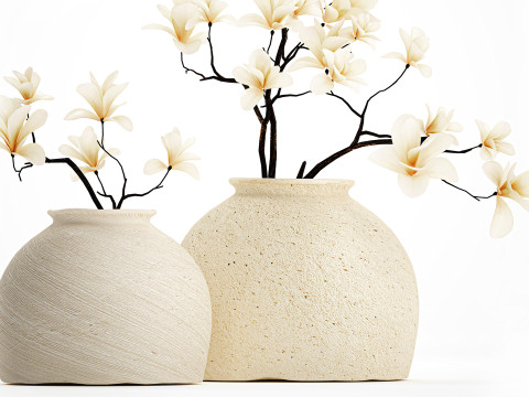 Realistic bouquet white flowers blooming Magnolia vase decor 672 3D Model
