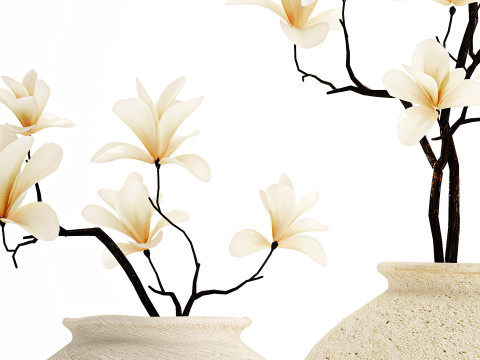 Realistic bouquet white flowers blooming Magnolia vase decor 672 3D Model