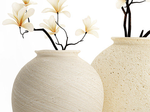 Realistic bouquet white flowers blooming Magnolia vase decor 672 3D Model
