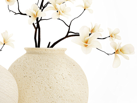 Realistic bouquet white flowers blooming Magnolia vase decor 672 3D Model