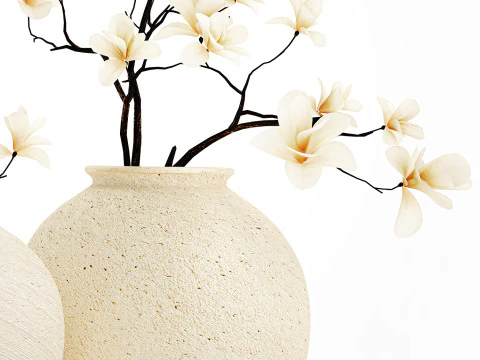 Realistic bouquet white flowers blooming Magnolia vase decor 672 3D Model