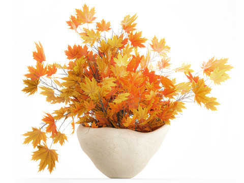 Realistischer Herbststrauß, Zweige, gelbe Ahornblätter, Vasendekoration 3D Modell