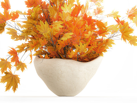 Galhos de buquê de outono realista, folhas de bordo amarelo, decoração de vaso Modelo 3D