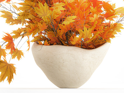 Galhos de buquê de outono realista, folhas de bordo amarelo, decoração de vaso Modelo 3D