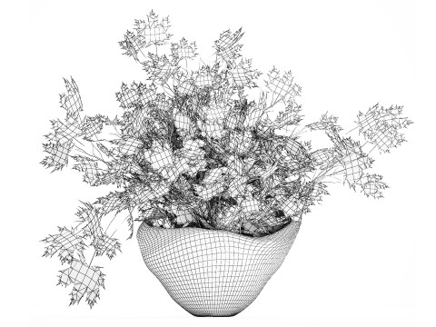 Galhos de buquê de outono realista, folhas de bordo amarelo, decoração de vaso Modelo 3D