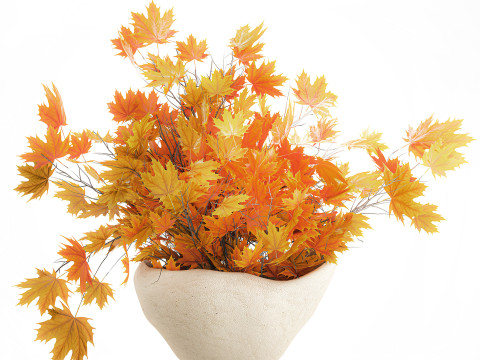 Galhos de buquê de outono realista, folhas de bordo amarelo, decoração de vaso Modelo 3D