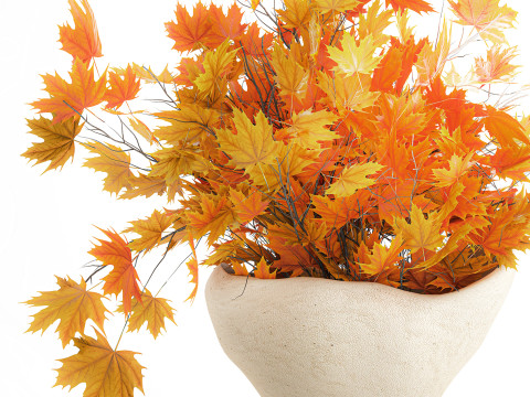 Galhos de buquê de outono realista, folhas de bordo amarelo, decoração de vaso Modelo 3D