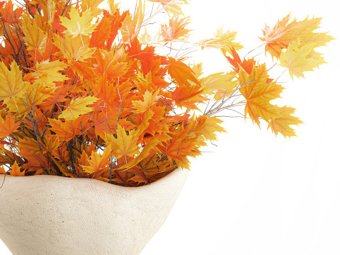 Galhos de buquê de outono realista, folhas de bordo amarelo, decoração de vaso Modelo 3D