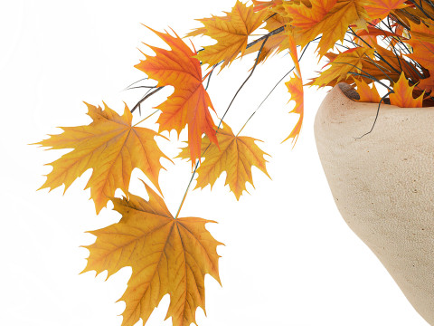 Galhos de buquê de outono realista, folhas de bordo amarelo, decoração de vaso Modelo 3D