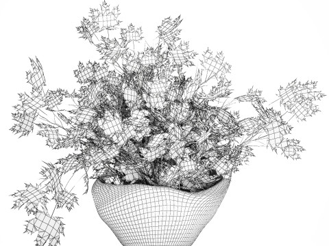 Galhos de buquê de outono realista, folhas de bordo amarelo, decoração de vaso Modelo 3D