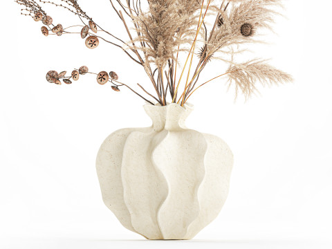 현실적인 가을 꽃다발 말린 팜파스 가지 꽃병 장식 3D 모델