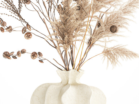 현실적인 가을 꽃다발 말린 팜파스 가지 꽃병 장식 3D 모델