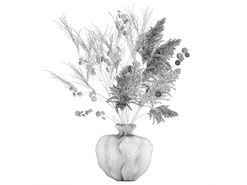 현실적인 가을 꽃다발 말린 팜파스 가지 꽃병 장식 3D 모델