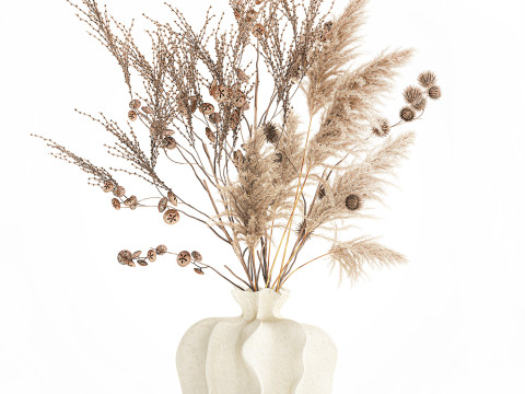 현실적인 가을 꽃다발 말린 팜파스 가지 꽃병 장식 3D 모델